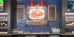 Salt Face Mule Brewing Asheville, NC bar design and tap wall